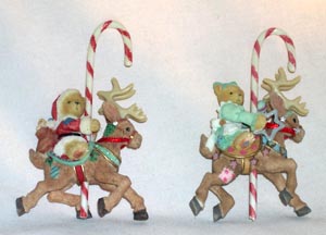 Enesco Cherished Teddies Ornament - Candy Cane Carousel Reindeer - set of 2