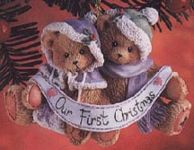 Enesco Cherished Teddies Ornament - Boy & Girl With Banner - Our First Christmas