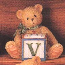 Enesco Cherished Teddies Block Letter - Bear With V Block
