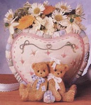 Enesco Cherished Teddies Vase - Bear W/bows Heart Vase