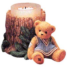 Enesco Cherished Teddies Candle Holder - Girl With Tree Trunk