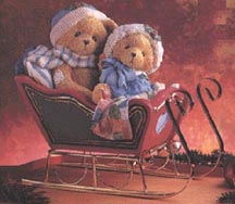 Enesco Cherished Teddies Musical - Boy & Girl In Sled - Bundled Up For The Holidays