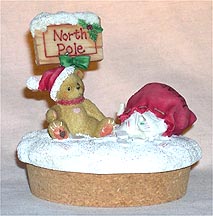 Enesco Cherished Teddies Candle Topper - Teddie With North Pole Sign