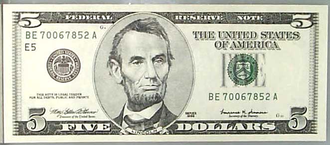 United States Currency 5 Federal Reserve Note 1999 Allen S Small Type Currency List
