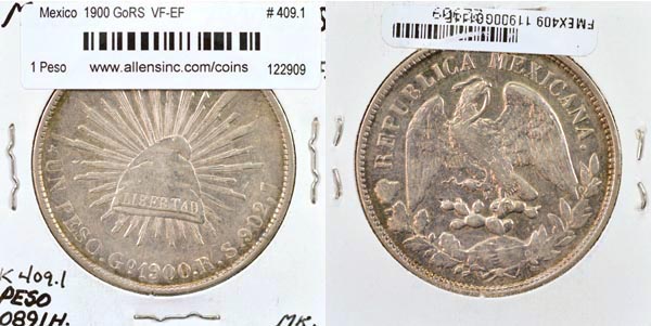 MEXICO 1932 AND 1933 AU/UNC UN PESO 2 COINS 