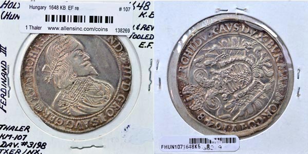 World Coins Hungary 107 1648 Kb 1 Thaler Ef Retooled 300 00 Photo