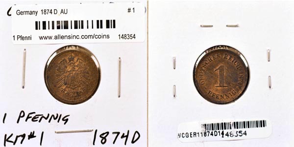 S10 1 2 pfennig with Swastik Original Set of German coins: 2 Reichsmark 