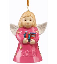 2020 Angel With Toy Train - Carmine Rose Angel Bell