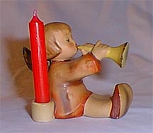 Goebel M I Hummel Candle Holder - Angel, Joyous News With Trumpet