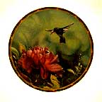White-Eared Hummingbird With Peonies collector plate by Cyndi Nelson