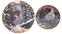 Eyes Of The Wild - Timber Wolf & Hare, set of 2 collector plate by Derk Hansen